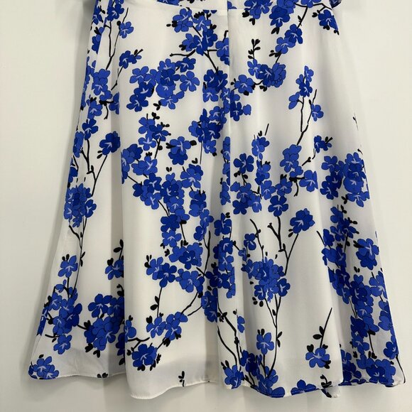 Nine West Floral Dress A Line Cold Shoulder Ruffle Cocktail Blue White - Picture 8 of 10